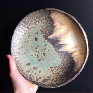 画像1: 粉引灰釉丸皿 22cm