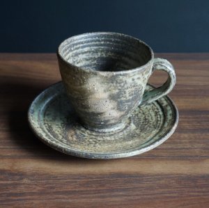 画像1: 粉引灰釉コーヒー碗皿